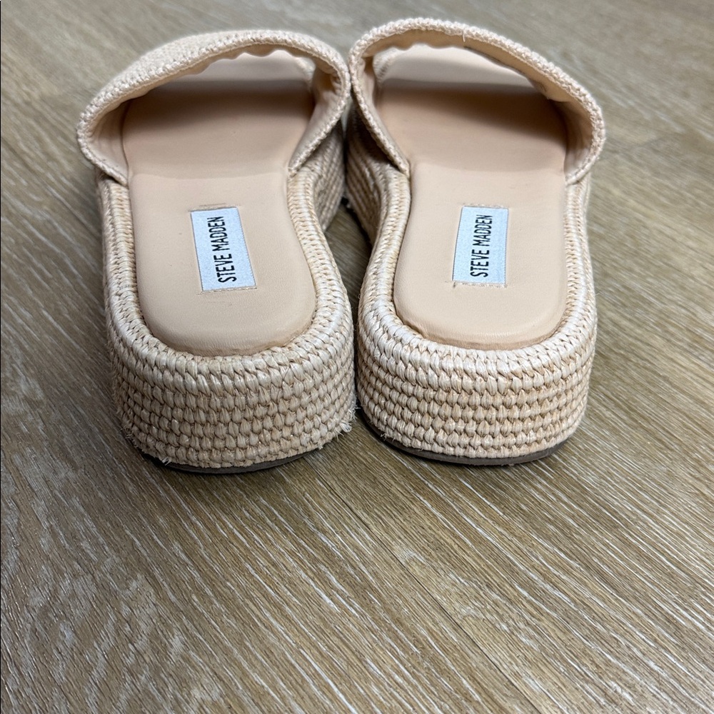 Steve Madden Beachy Natural Platform Slide on Sandal Rattan Size 8 - Picture 7 of 10